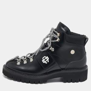 Dsquared2 Black Fabric and Leather Ankle Length Boots Size 44