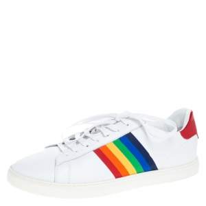 Dsquared2 White Leather And Rainbow Striped Fabric Low Top Sneaker Size 41