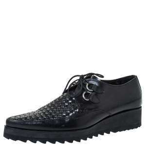 Dsquared2 Black Leather Woven Detail Rockabilly Lace Up Platform Derby Size 43.5