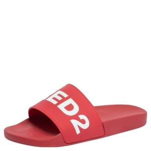 Dsquared2 Red Rubber Dune Logo Pool Slide Sandals Size 43