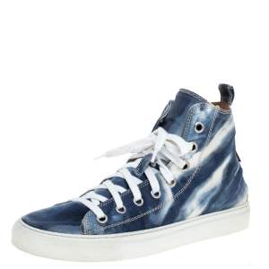 Dsquared2 Blue/White Denim Fabric High Top Sneakers Size 41.5