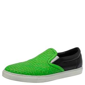 Dsquared2 Green/Black Woven Leather Slip On Sneakers Size 44