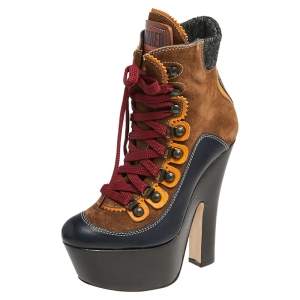 Dsquared2 Brown/Navy Blue Lace Up Ankle Boots Size 36