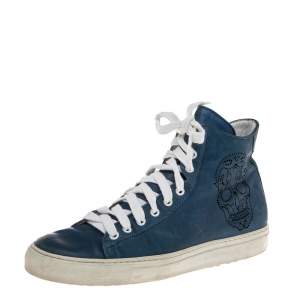 DSquared Blue Leather Perforated Skull High Top Sneakers Size 41