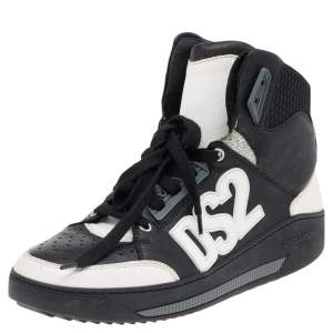 Dsquared2 Black/White Leather High Top Sneakers Size 41