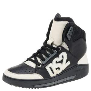 Dsquared2 Black/White Leather High Top Sneakers Size 42