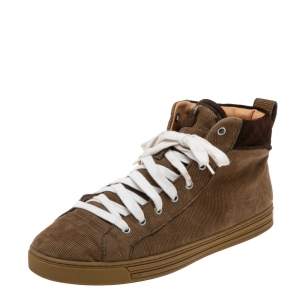 Dsquared2 Brown Canvas And Suede High Top Sneakers  Size 42