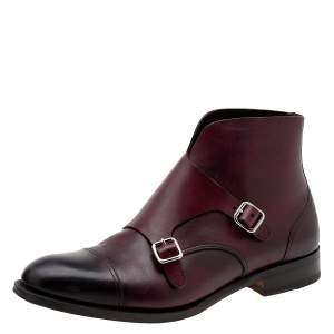 Dsquared2 Burgundy/Brown Leather Derby Monk Strap Ankle Boots Size 41