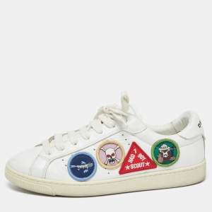 Dsquared2 White Leather Embroidered Patch Work Lace Up Sneakers Size 42