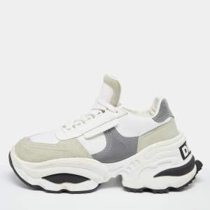 Dsqaured2 White/Grey Fabric And Suede Lace Up Chunky  Sneakers Size 42 