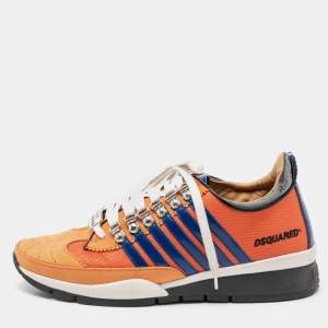 Dsquared2 Orange Leather And Mesh Striped Low Top Sneakers Size 42