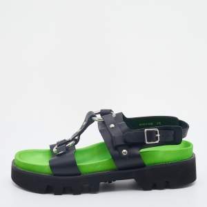 Dsquared2 Black Leather Flat Sandals Size 43