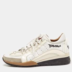 Dsquared2 White/Grey Leather and Suede Low Top Sneakers Size 42