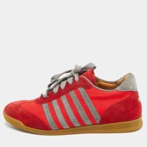 Dsquared2 Red/Grey Suede and Canvas Low Top Sneakers Size 41