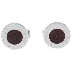 Dunhill Burgundy Leather Sterling Silver Cufflinks