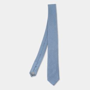 Dunhill Light Blue Silk Herringbone Stripe Woven Tie