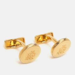 Dunhill Gold Tone Metal AD Logo Circular Cufflinks