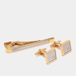Pre Owned Dunhill Two Tone Hardware Tie Bar Clip and Cufflinks Set
