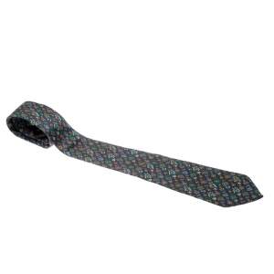 ربطة عنق دنهل مطبوع نقشة ميداليات حرير أزرق كحلي