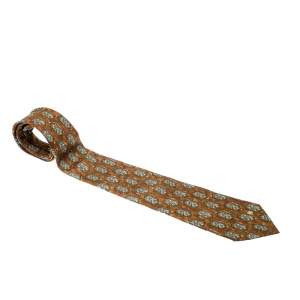 Dunhill Mustard Yellow Hexagon Printed Silk Traditional Tie