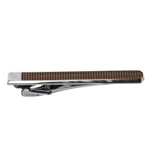 Dunhill Brown Textured Wooden Inlay Silver Tone Tie Bar Clip