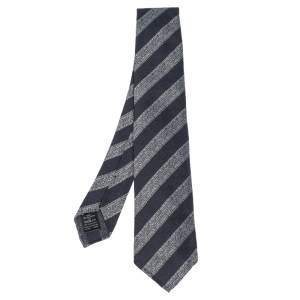 ربطة عنق دنهل حرير مالبري خطوط مائلة أزرق كحلي