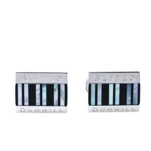 Dunhill Striped Mother of Pearl Inlay Sterling Silver Cufflinks