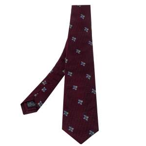 Dunhill Burgundy Floral Jacquard Silk Classic Tie