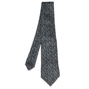 ربطة عنق دنهل حرير مطبوع تجريدي أسود ورصاصي