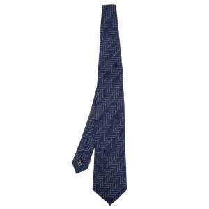 Dunhill Blue Gold Club Motif Jacquard Silk Tie