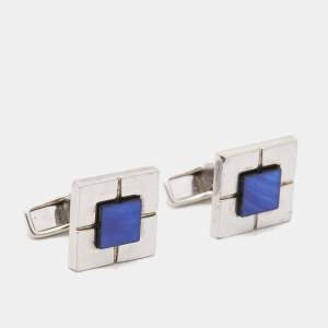 Dunhill  Blue Glass  Sterling Silver Cufflinks