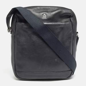 Dunhill Black Leather Zip Messenger Bag