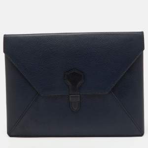 Pre Owned Dunhill Navy Blue Leather Boston Small Envelope Pouch