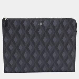Dunhill Black/Grey Cadogan Leather Top Zip Document Pouch