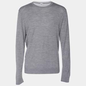 Elevety Grey Merino Wool Knit Full Sleeve T-Shirt XL