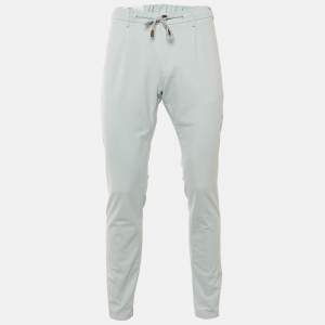 Pre Owned بنطلون إليفنتي قطن مزيج شريط سحب أزرق فاتح مقاس كبير