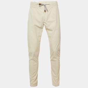 Pre Owned Eleventy Beige Cotton Drawstring Trousers L