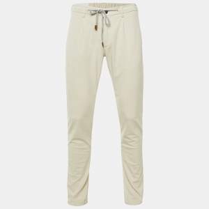 Pre Owned Eleventy Beige Cotton Blend Drawstring Trousers L