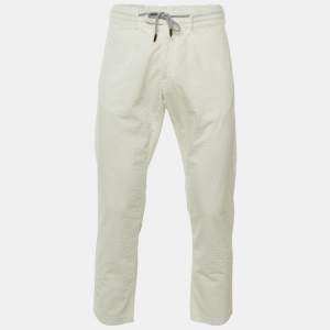 Pre Owned بنطلون إليفنتي قطن أبيض مزخرف مقاس كبير/محيط خصر 33 بوصة