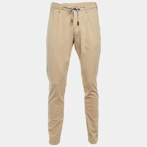 Pre Owned Eleventy Beige Cotton Blend Elasticised Waist Pants M/Waist 32"