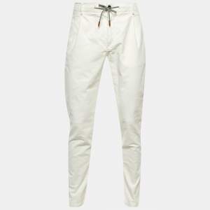 Pre Owned Eleventy White Cotton Velour Drawstring Waist Pants M