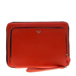 Emporio Armani Coral Orange Leather Zip Around iPad Case