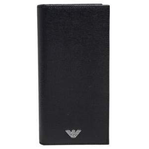 Emporio Armani Black Leather Logo Vertical Bifold Wallet