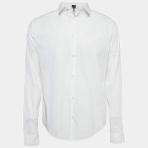Pre Owned Emporio Armani White Stretch Cotton Button Front Shirt L
