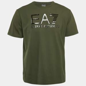 Emporio Armani Dark Green Logo Print Cotton Crew Neck T-Shirt M