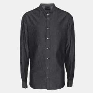 Emporio Armani Grey Textured Cotton Button Front Shirt XL
