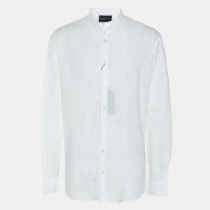 Emporio Armani White Textured Cotton Button Front Shirt L