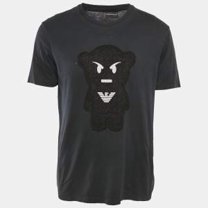 Emporio Armani Navy Blue Patch Detail Cotton Crew Neck T-Shirt XL