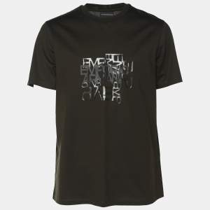 Emporio Armani Dark Olive Green Jersey Logo Print T-Shirt L