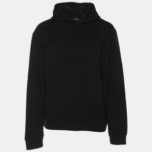 Emporio Armani Black Jersey Logo Embroidered Hoodie XL